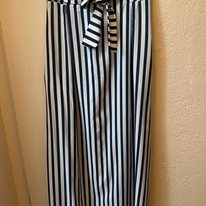 Striped Navy and White Wide-Leg Pants